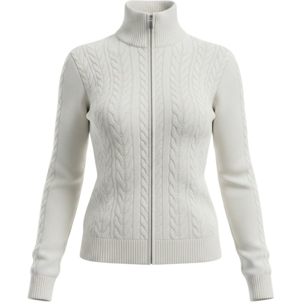 Ralph Lauren Full Zip Cable Knit Cardigan Sweater Cream White Women's L